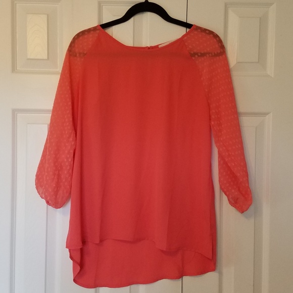 fun 2 fun Tops - Coral/Orange 3/4 sleeve Flowy Blouse Stitc…